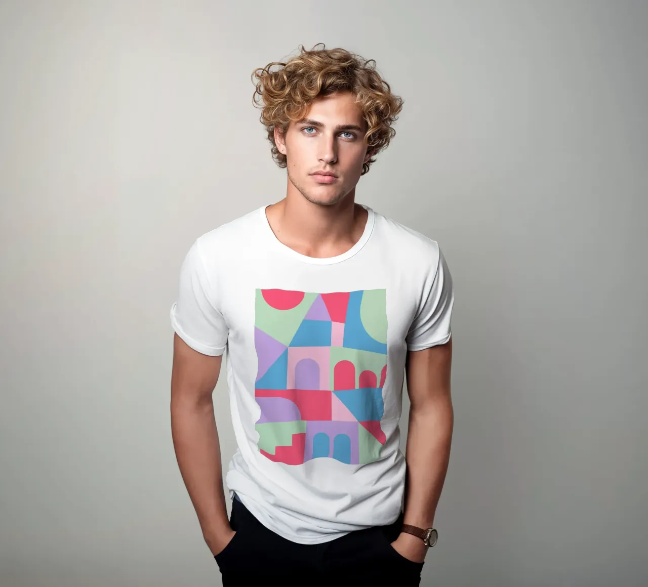 Paesaggio urbano geometrico t-shirt da Kim Hubball Studio