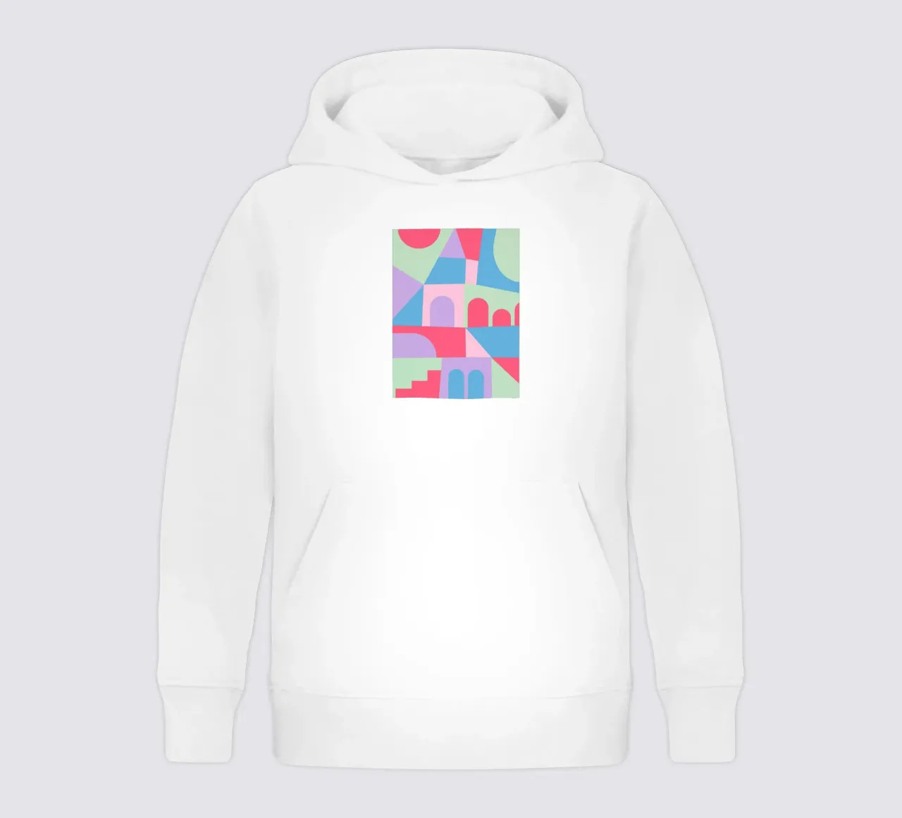 Geometric Townscape kids hoodie by Kim Hubball Studio