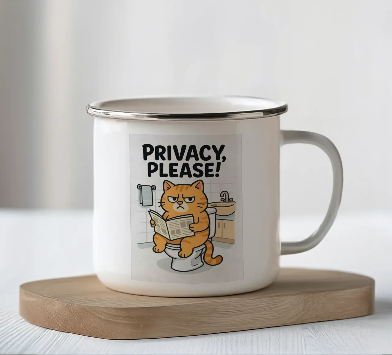 Privacy, per favore! Gatto animato sul water tazza in smalto da HARU HARU