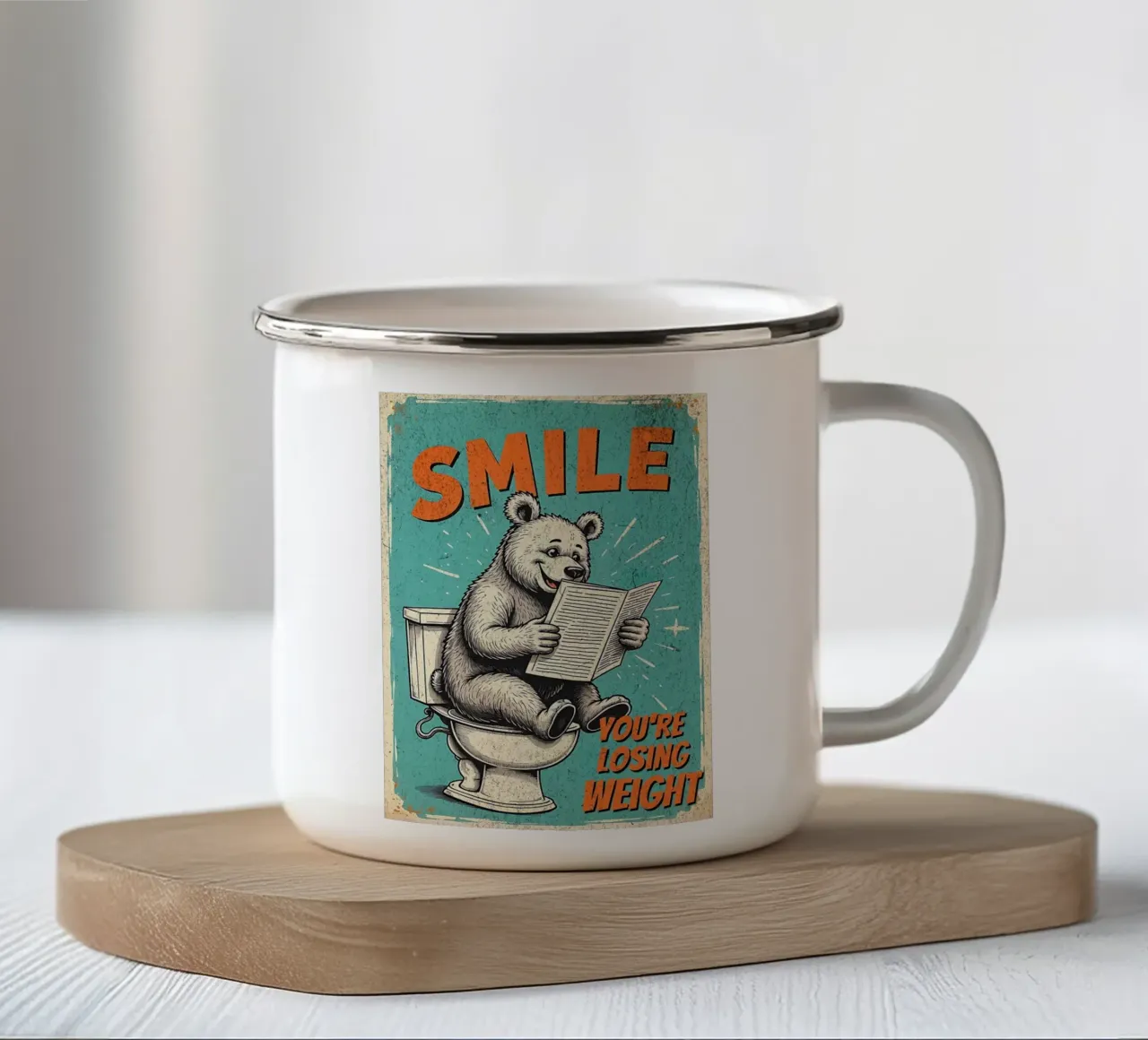 Orso da toeletta Sorriso di saggezza Stai perdendo peso tazza in smalto da HARU HARU