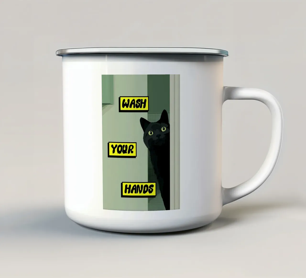 Privacy, per favore! Gatto animato sul water tazza in smalto da HARU HARU
