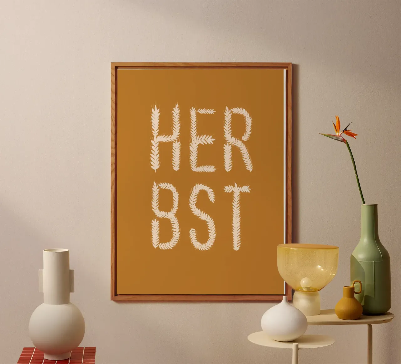 Herbst Getreideschrift Ocker alluminio dibond da Sophie Augustin Illustration