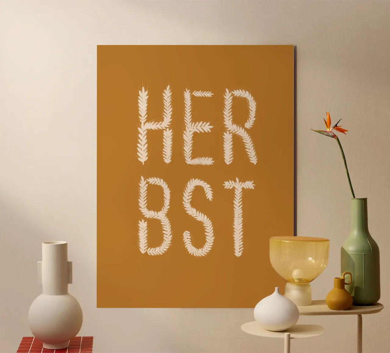 Herbst Getreideschrift Ocker alluminio dibond da Sophie Augustin Illustration