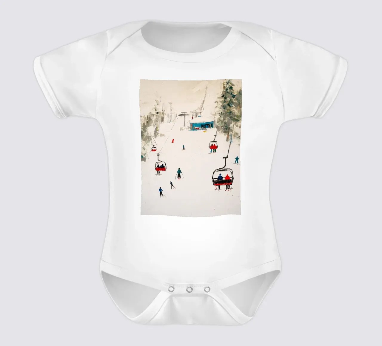 Paesaggio invernale con skilift body neonato maniche corte da Cozy Vibes