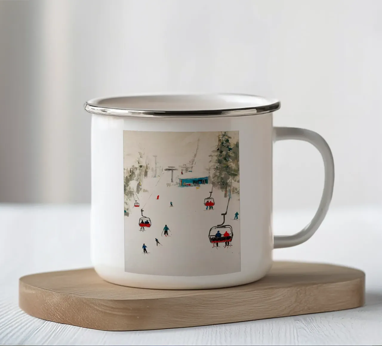 Paesaggio invernale con skilift tazza in smalto da Cozy Vibes