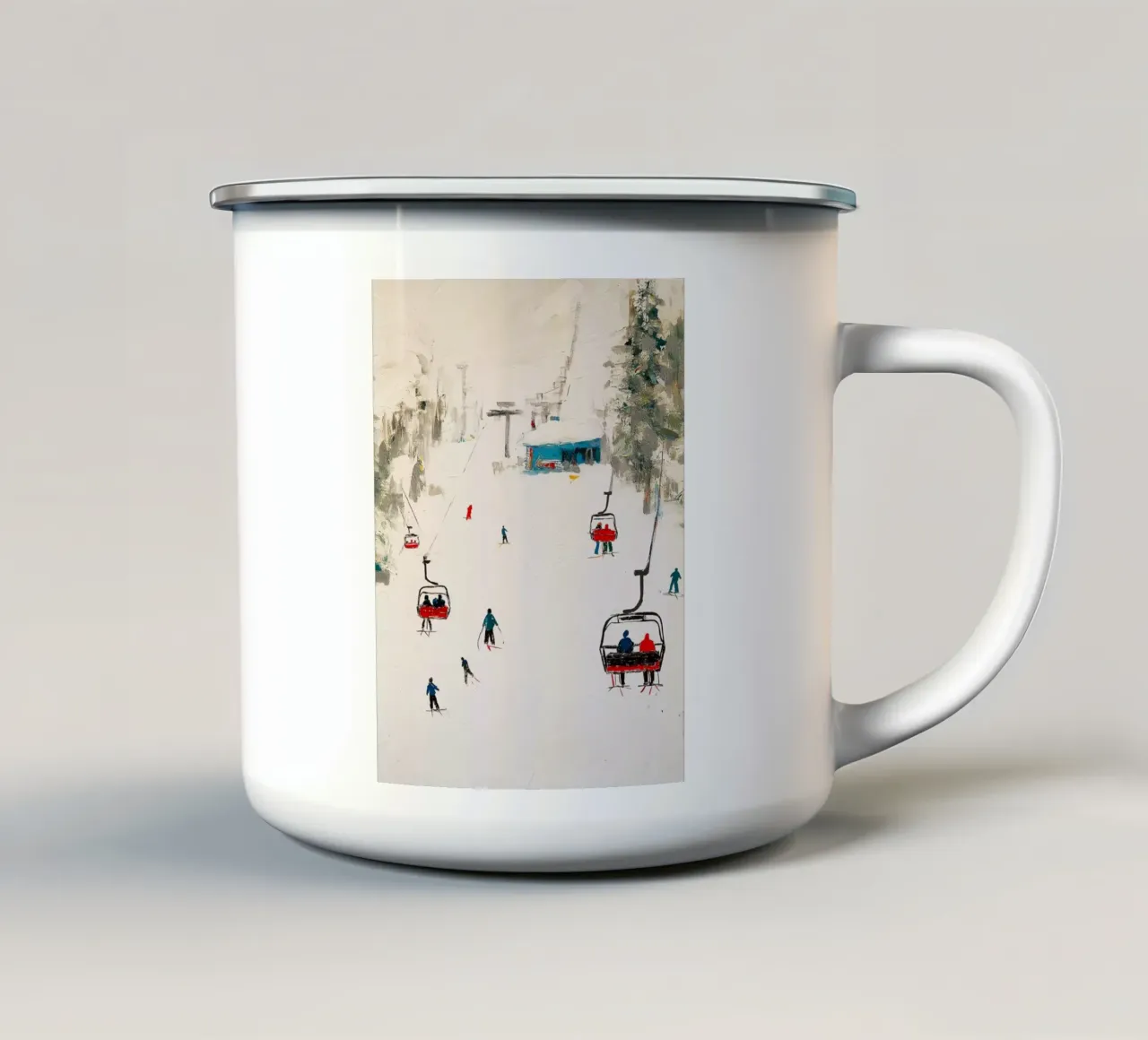 Paesaggio invernale con skilift tazza in smalto da Cozy Vibes