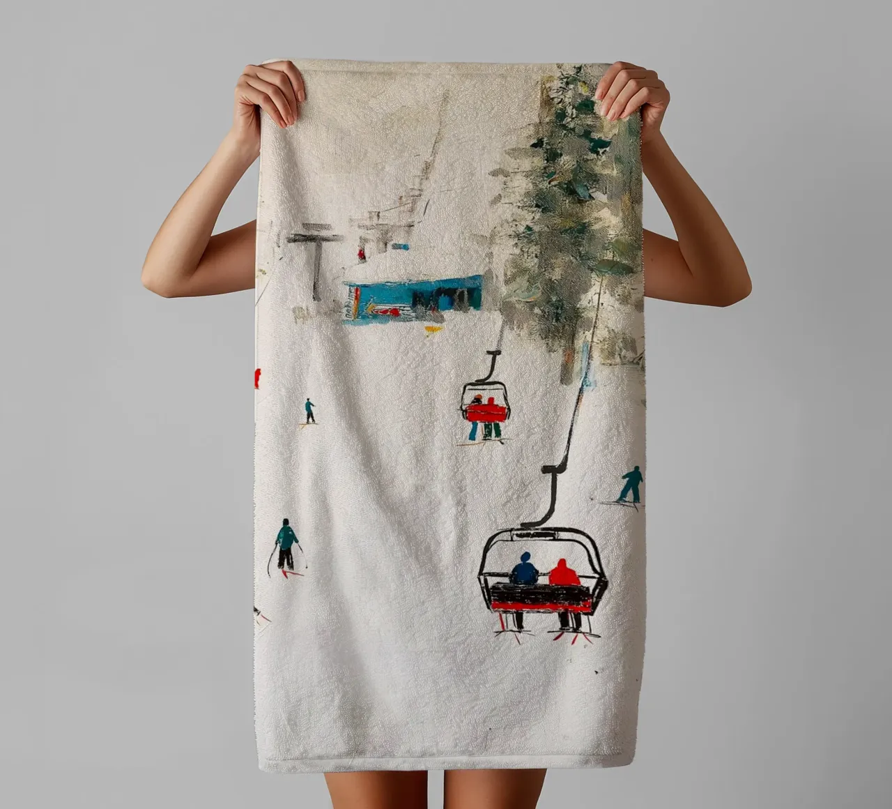 Paesaggio invernale con skilift asciugamano da bagno da Cozy Vibes