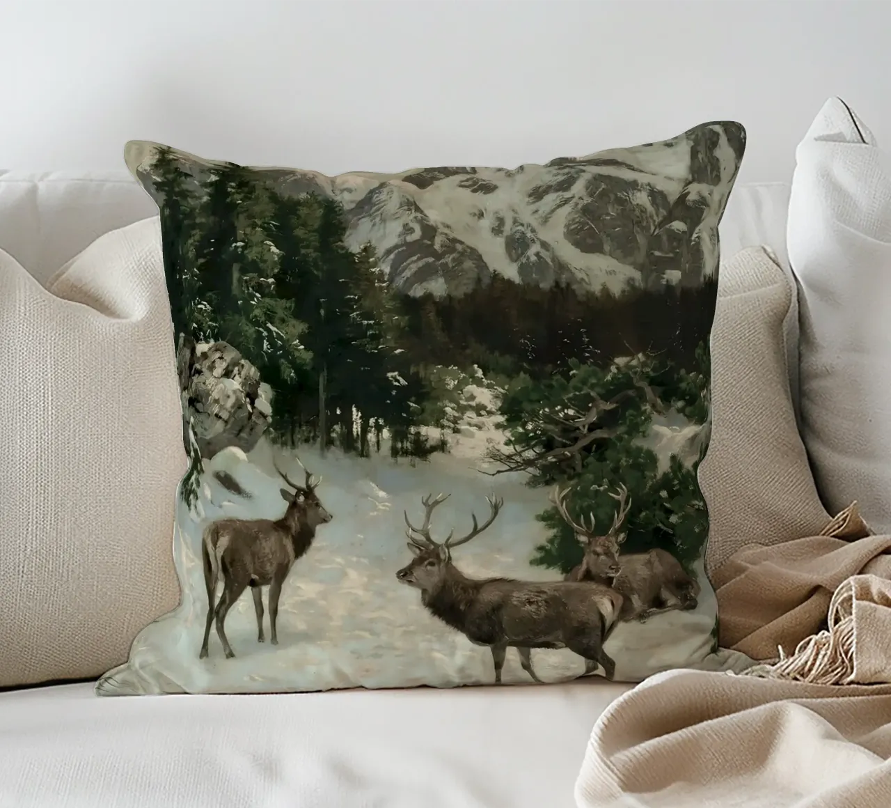 Cervi nella foresta invernale cuscino da Cozy Vibes