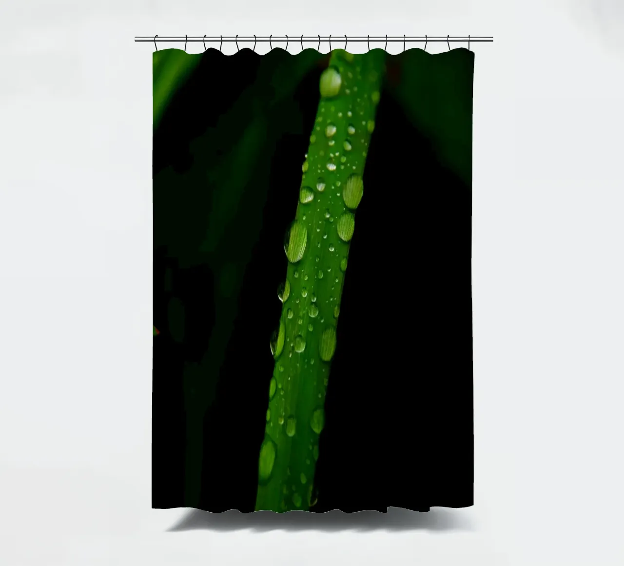 Waterdrops on a blade of grass shower curtain by Fjöllart