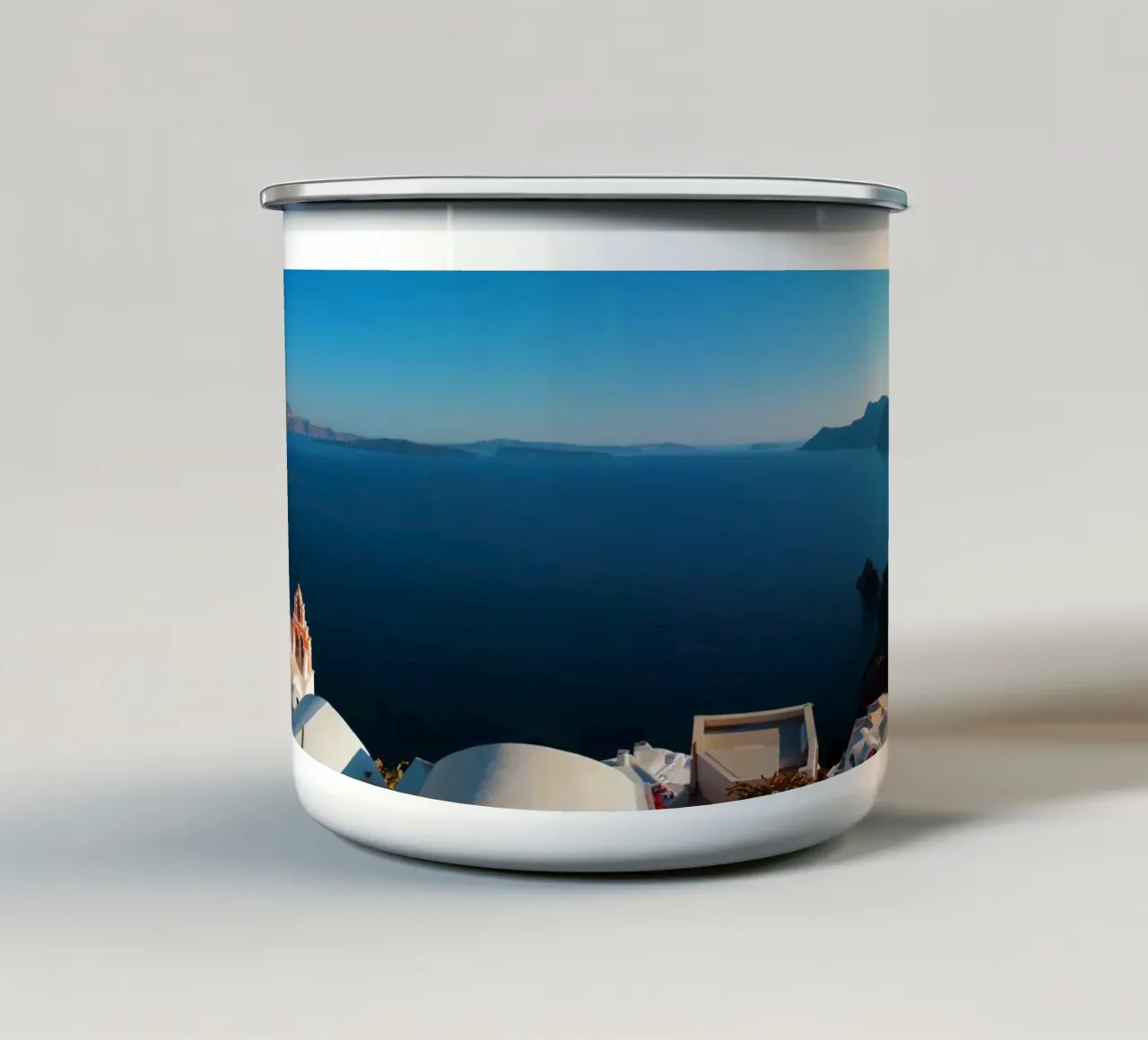 Panorama of Thira (Santorini Greece) tazza in smalto da Fjöllart