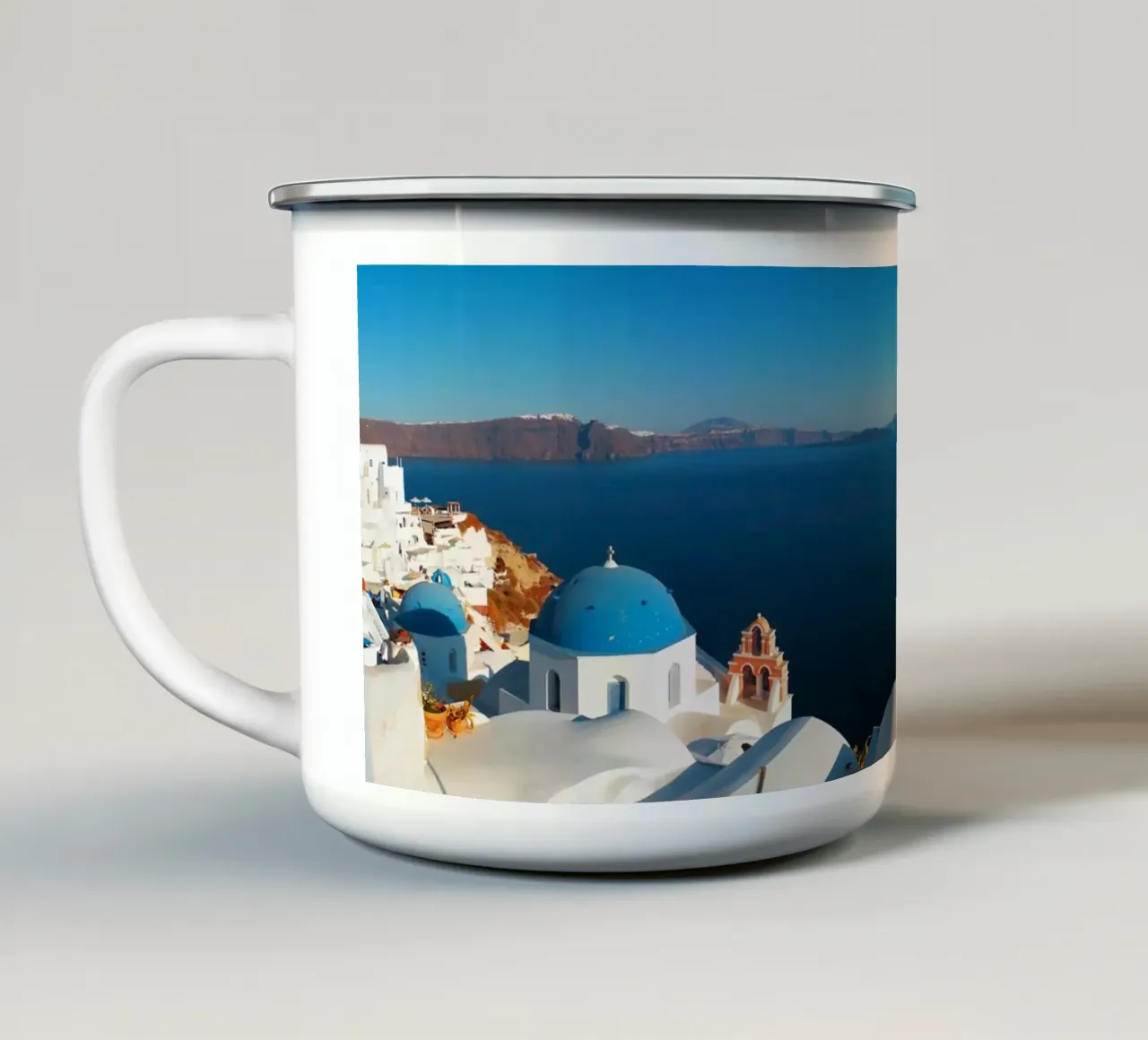 Panorama of Thira (Santorini Greece) tazza in smalto da Fjöllart