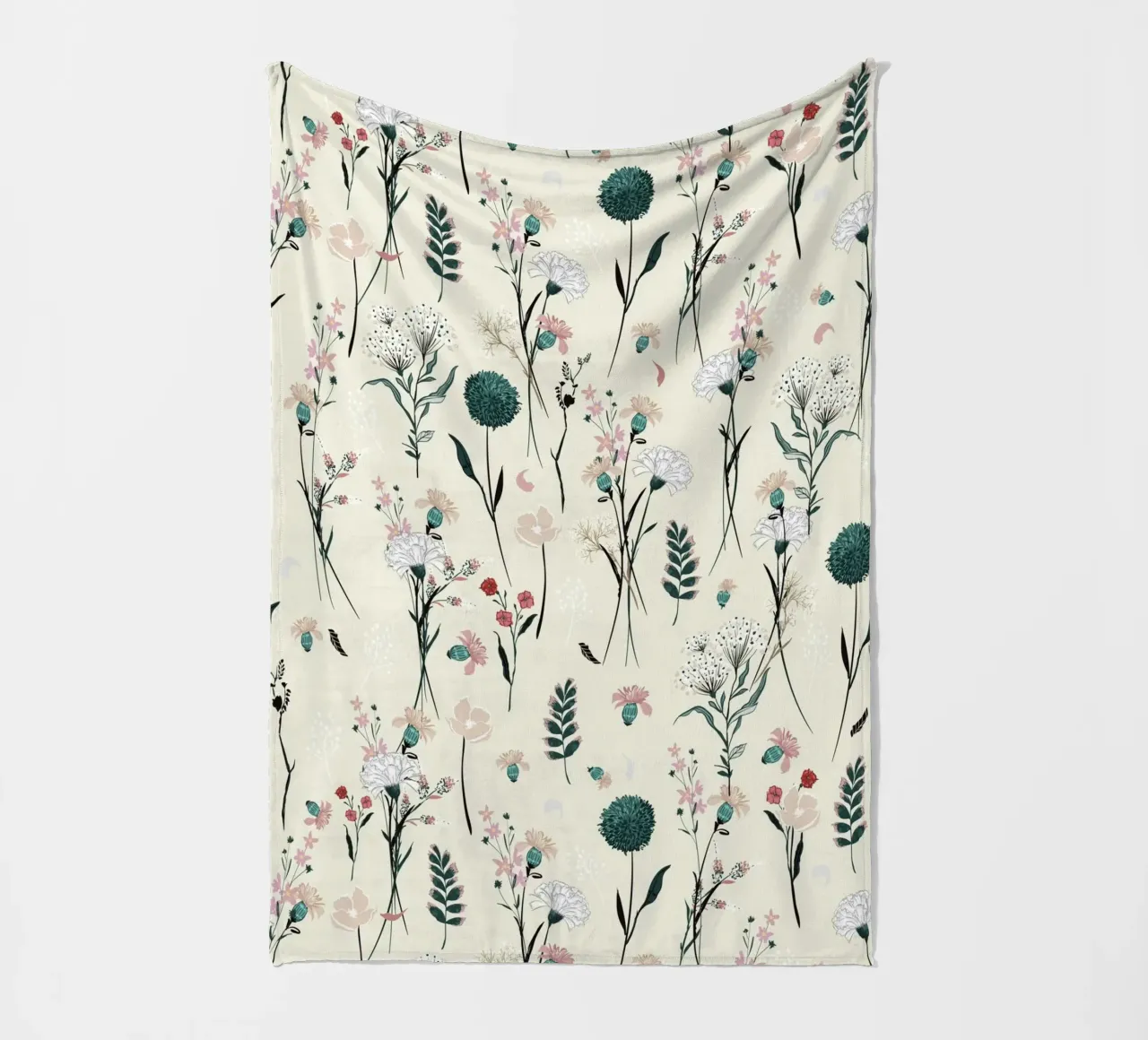 Delicate pattern of flowers and plants on a soft background fleece blanket by The joy of home