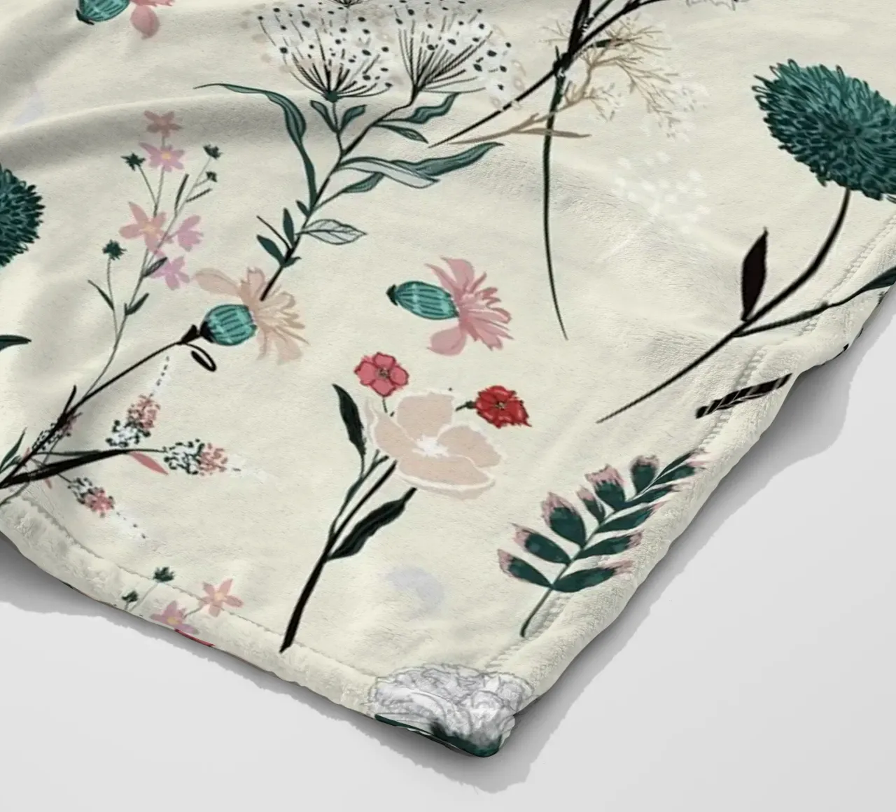 Delicate pattern of flowers and plants on a soft background fleece blanket by The joy of home