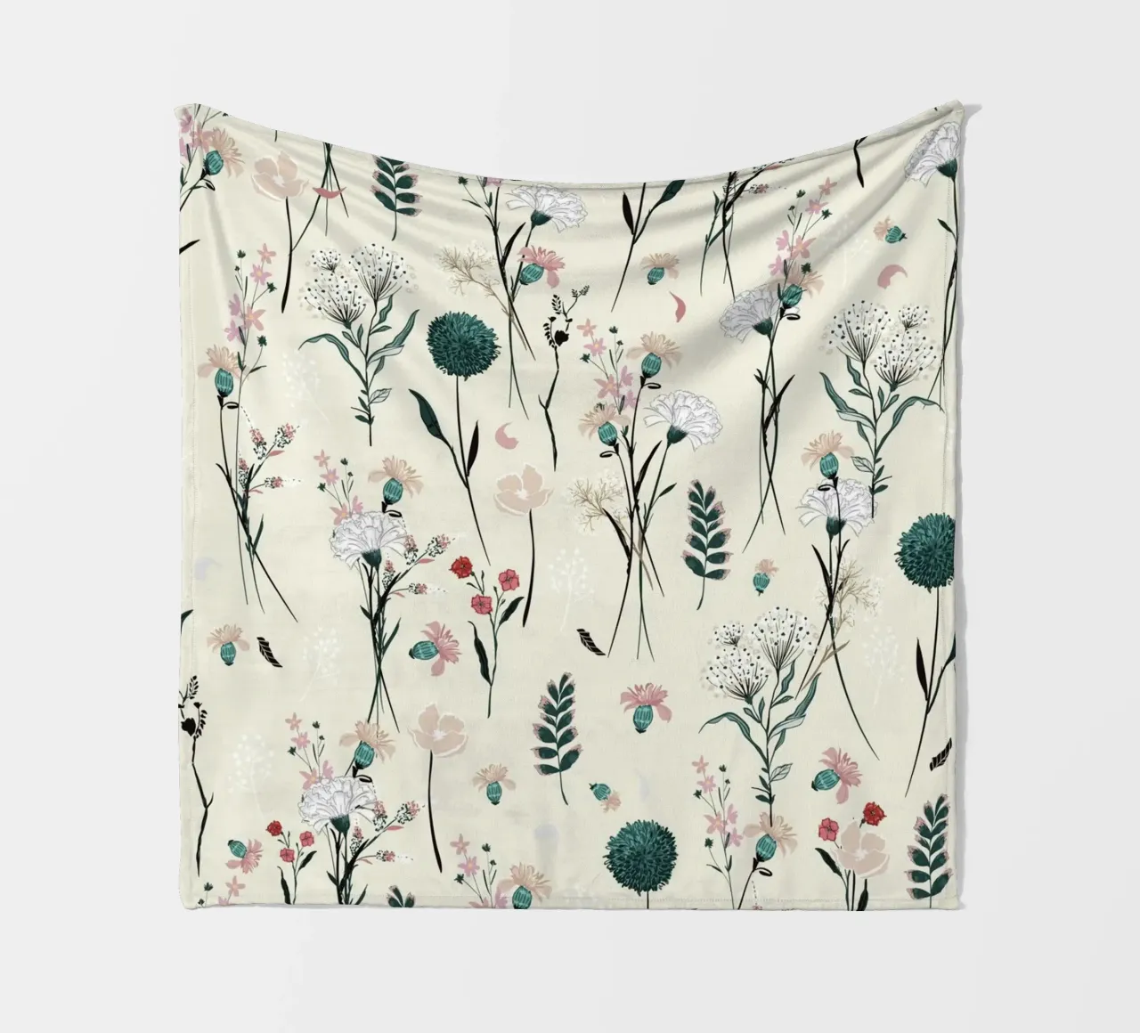 Delicate pattern of flowers and plants on a soft background fleece blanket by The joy of home