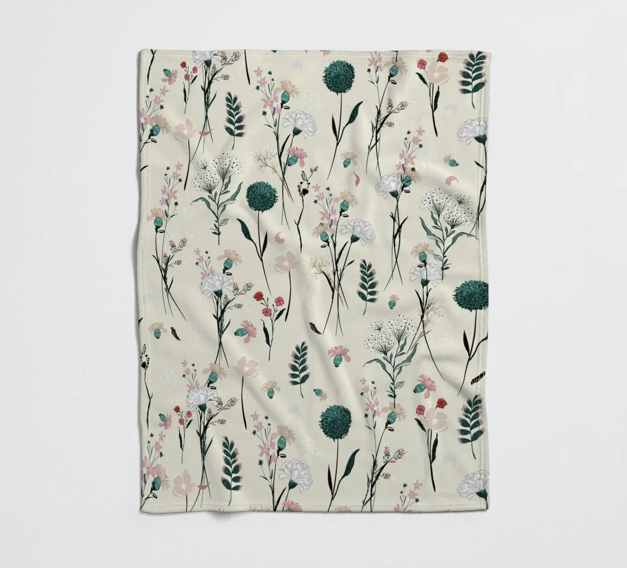 Delicate pattern of flowers and plants on a soft background fleece blanket by The joy of home