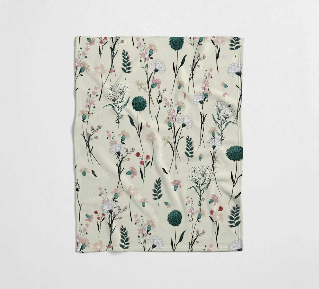 Delicate pattern of flowers and plants on a soft background fleece blanket by The joy of home