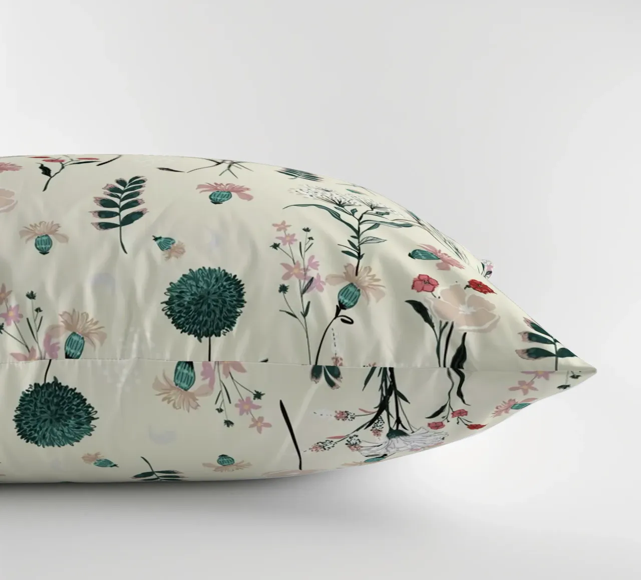 Delicate pattern of flowers and plants on a soft background decorative cushion by The joy of home