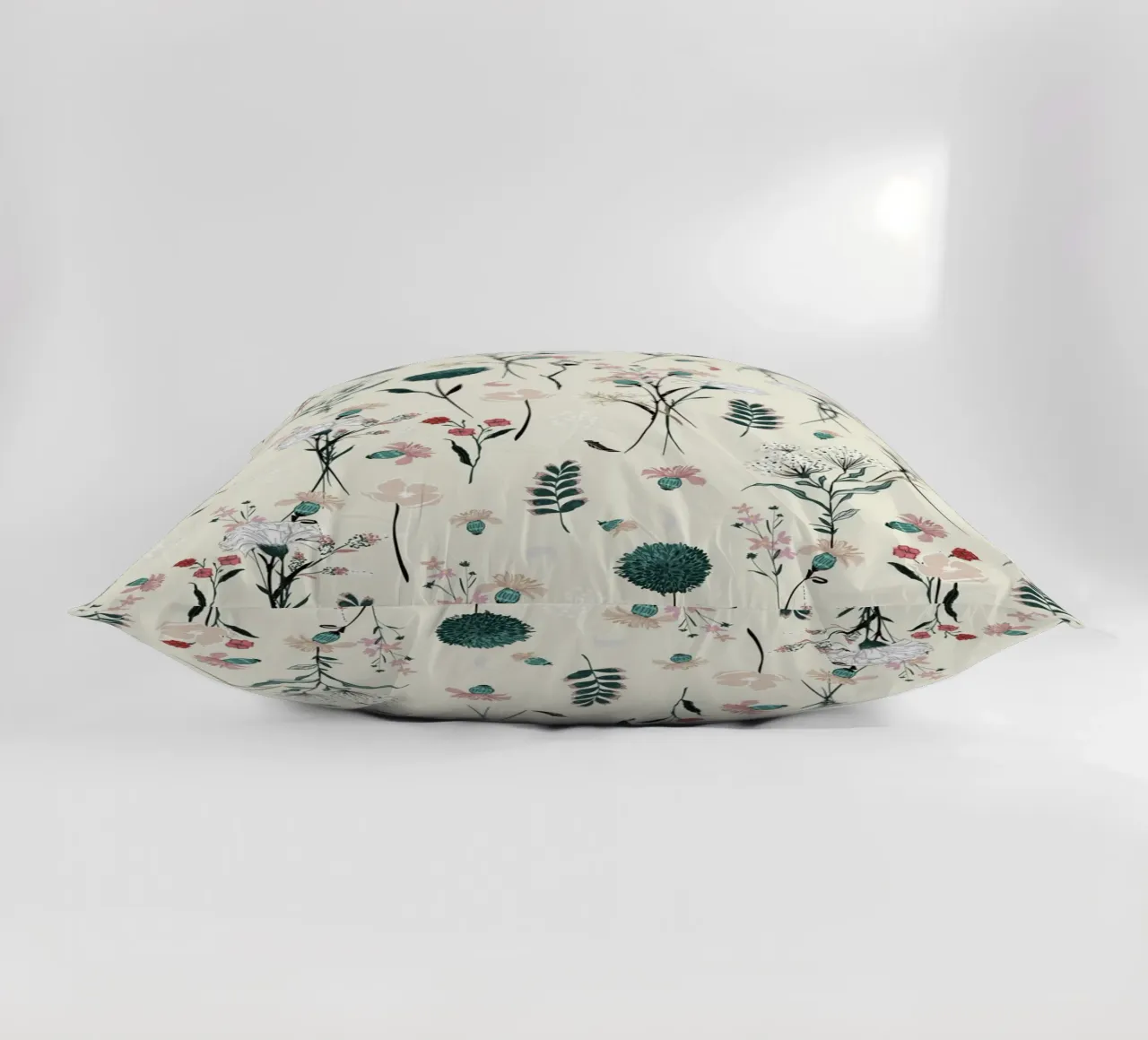 Delicate pattern of flowers and plants on a soft background decorative cushion by The joy of home