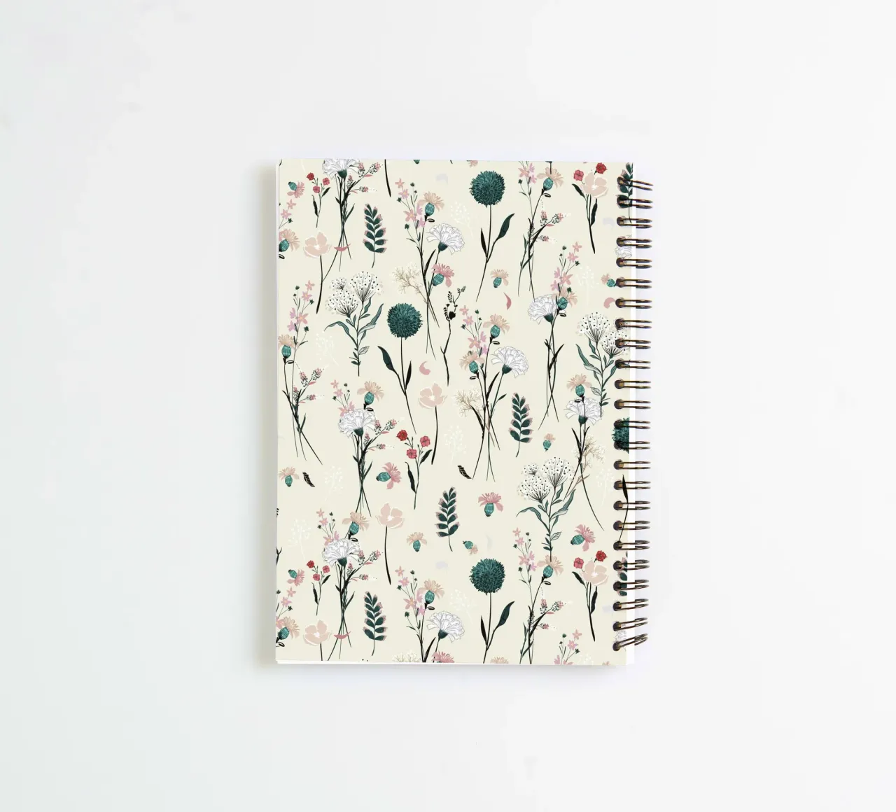 Delicate pattern of flowers and plants on a soft background spiral notebook by The joy of home