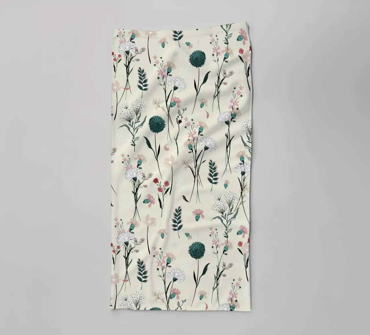 Delicate pattern of flowers and plants on a soft background towel by The joy of home