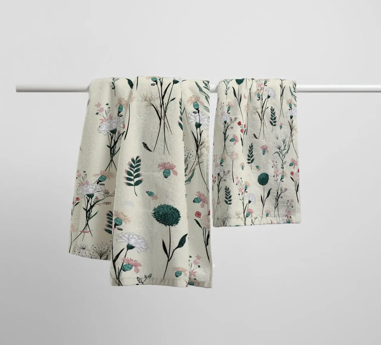Delicate pattern of flowers and plants on a soft background towel by The joy of home