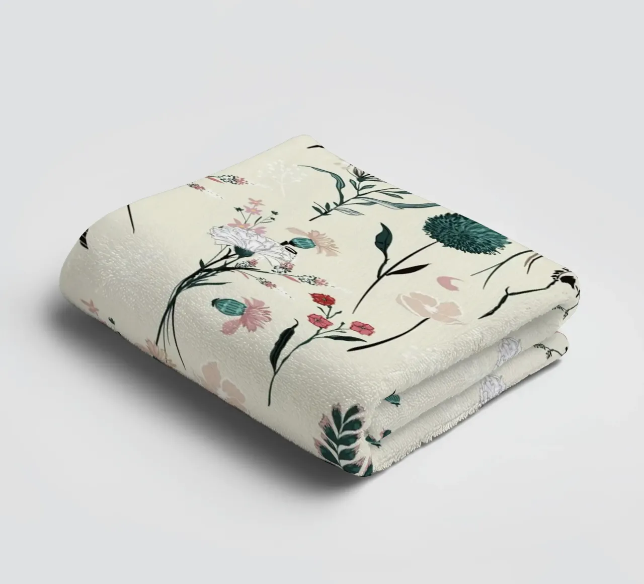 Delicate pattern of flowers and plants on a soft background towel by The joy of home