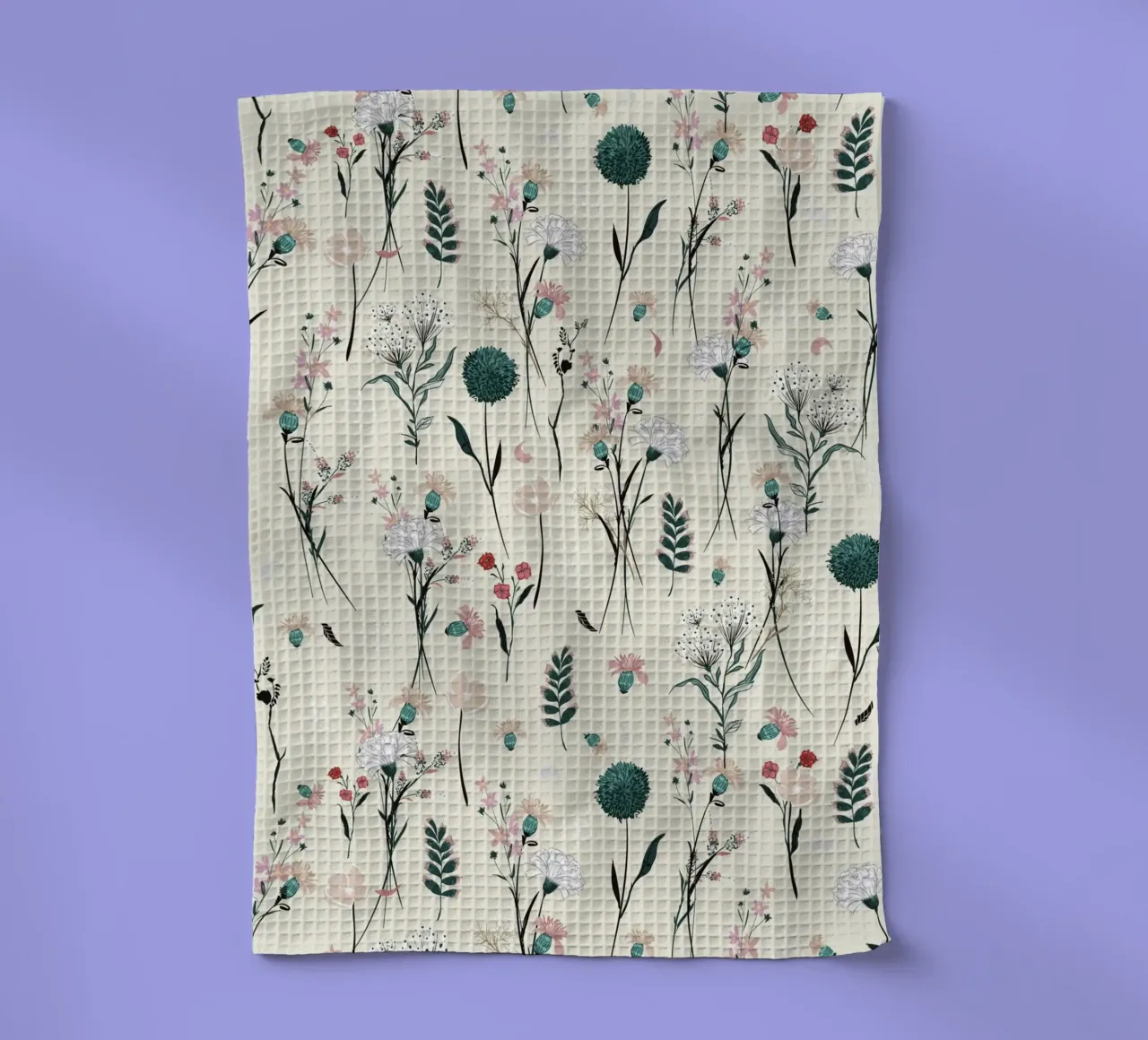 Delicate pattern of flowers and plants on a soft background tea towel by The joy of home