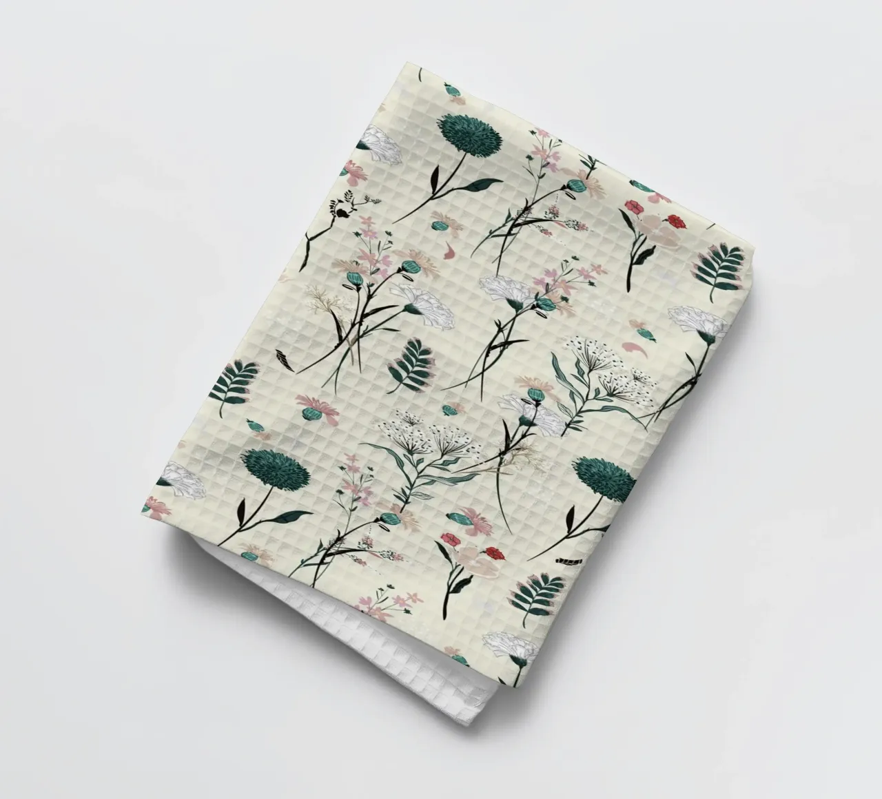 Delicate pattern of flowers and plants on a soft background tea towel by The joy of home