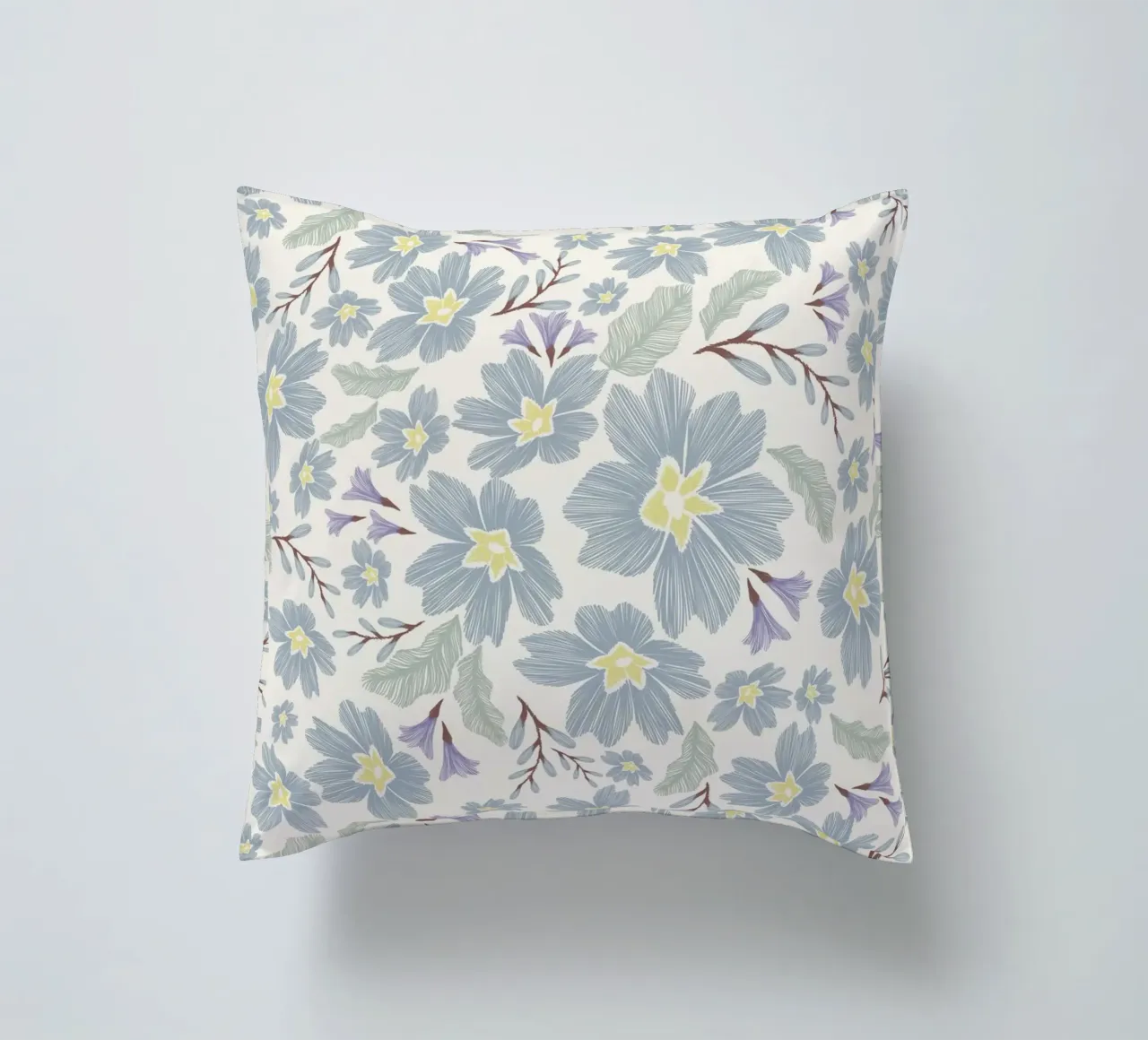 Delicate pattern of flowers and plants on a soft background decorative cushion by The joy of home