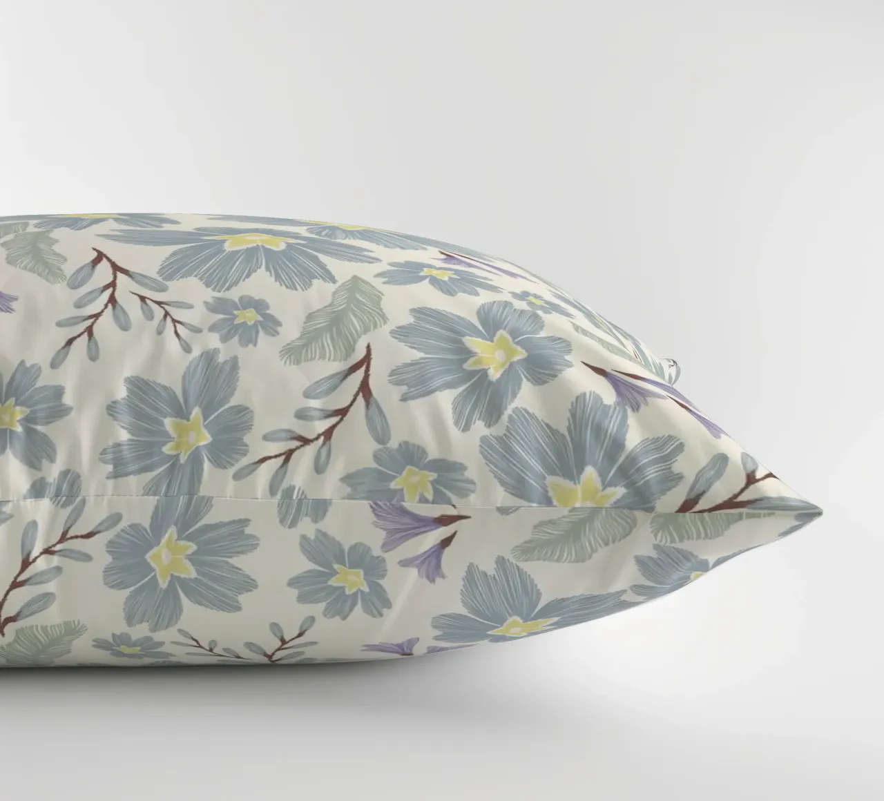 Delicate pattern of flowers and plants on a soft background decorative cushion by The joy of home