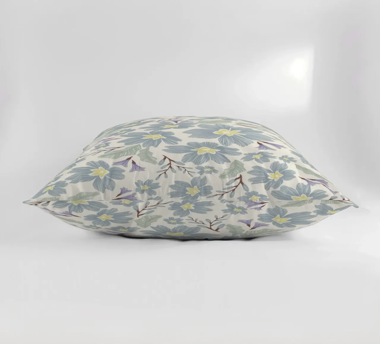 Delicate pattern of flowers and plants on a soft background decorative cushion by The joy of home