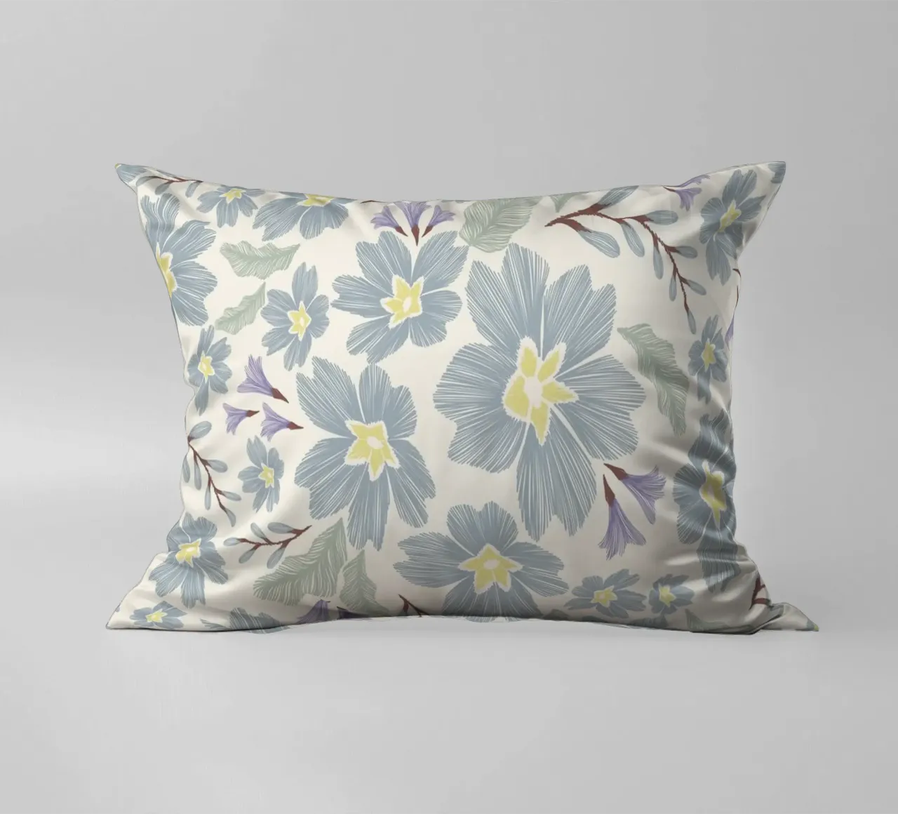 Delicate pattern of flowers and plants on a soft background decorative cushion by The joy of home