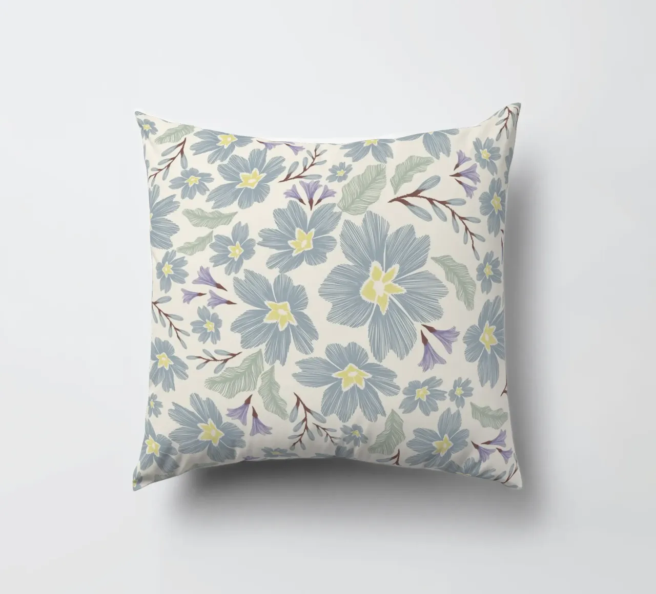 Delicate pattern of flowers and plants on a soft background decorative cushion by The joy of home
