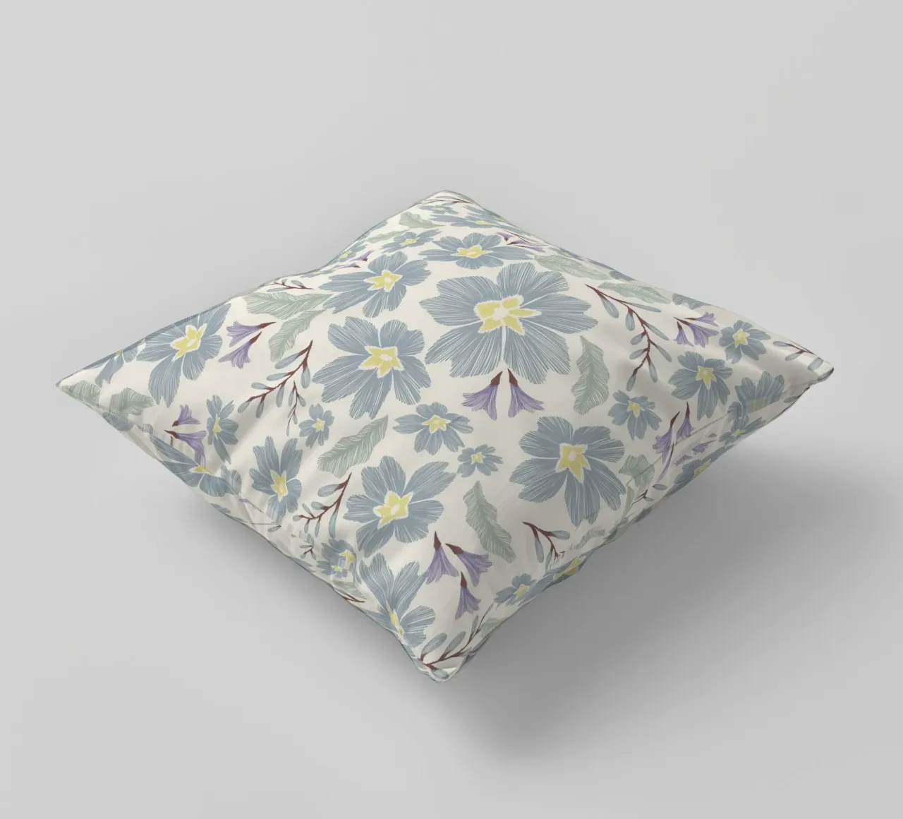 Delicate pattern of flowers and plants on a soft background decorative cushion by The joy of home