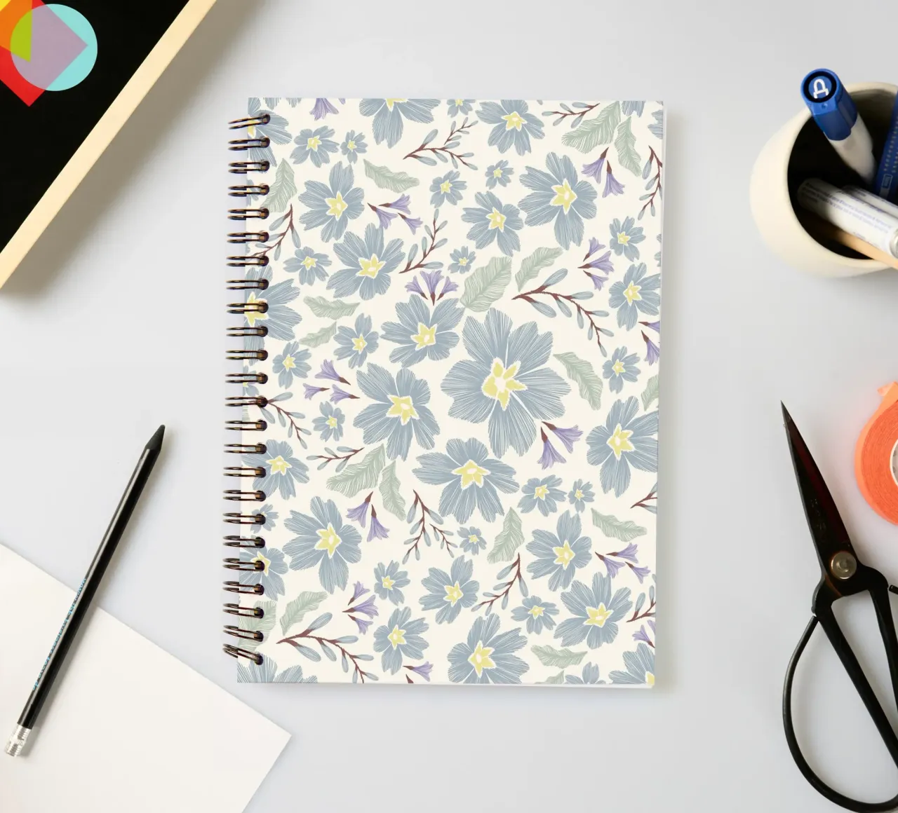 Delicate pattern of flowers and plants on a soft background spiral notebook by The joy of home
