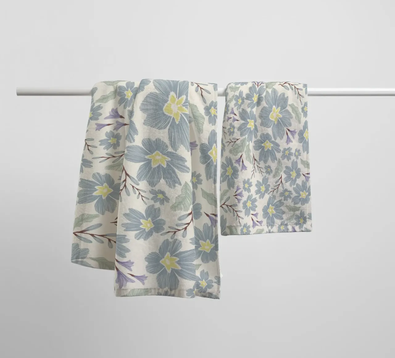 Delicate pattern of flowers and plants on a soft background towel by The joy of home