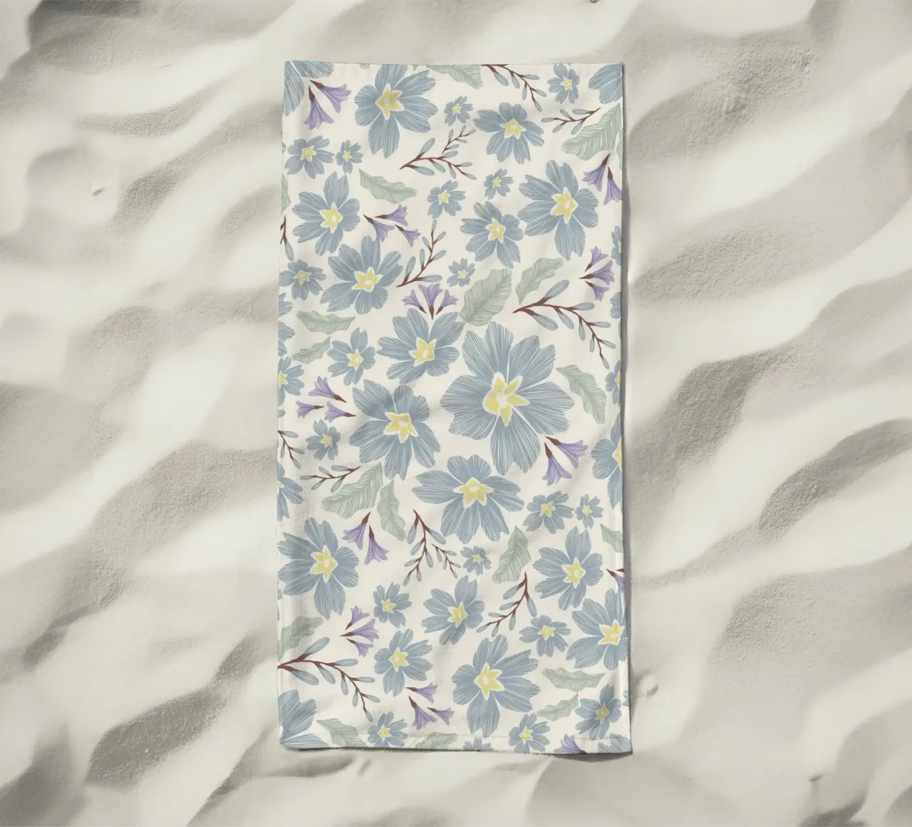 Delicate pattern of flowers and plants on a soft background beach towel by The joy of home