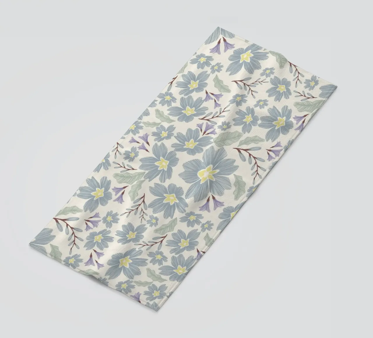 Delicate pattern of flowers and plants on a soft background beach towel by The joy of home