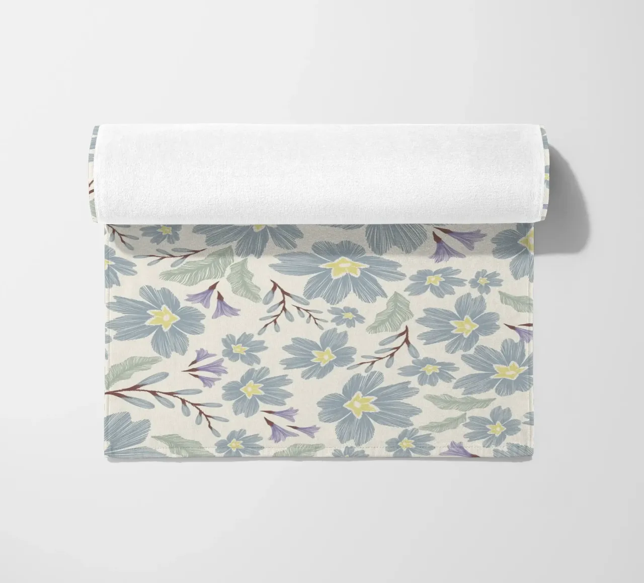 Delicate pattern of flowers and plants on a soft background beach towel by The joy of home