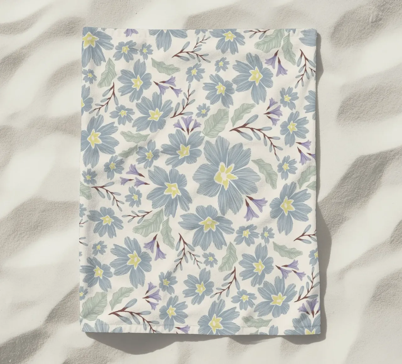 Delicate pattern of flowers and plants on a soft background beach towel by The joy of home