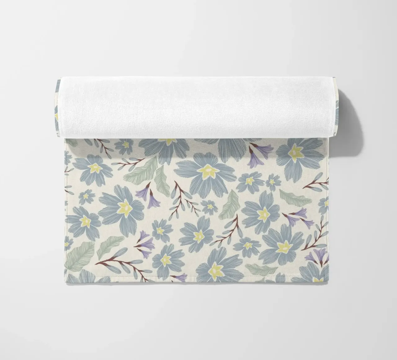 Delicate pattern of flowers and plants on a soft background beach towel by The joy of home