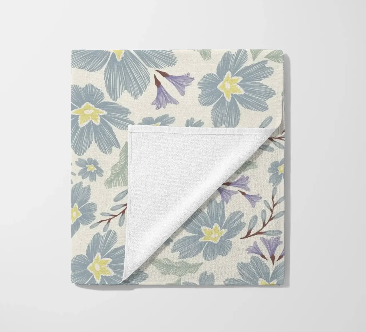 Delicate pattern of flowers and plants on a soft background beach towel by The joy of home