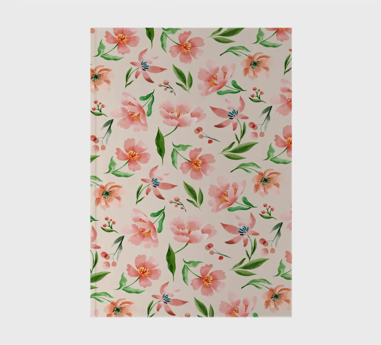 Delicate pattern of flowers and plants on a salmon backgroun notebook by The joy of home