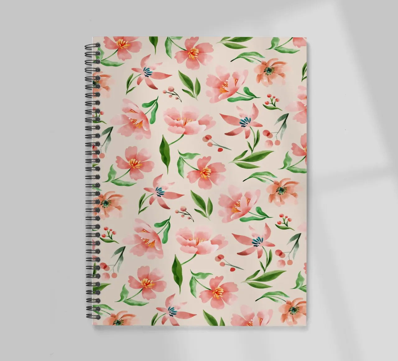Delicate pattern of flowers and plants on a salmon backgroun spiral notebook by The joy of home