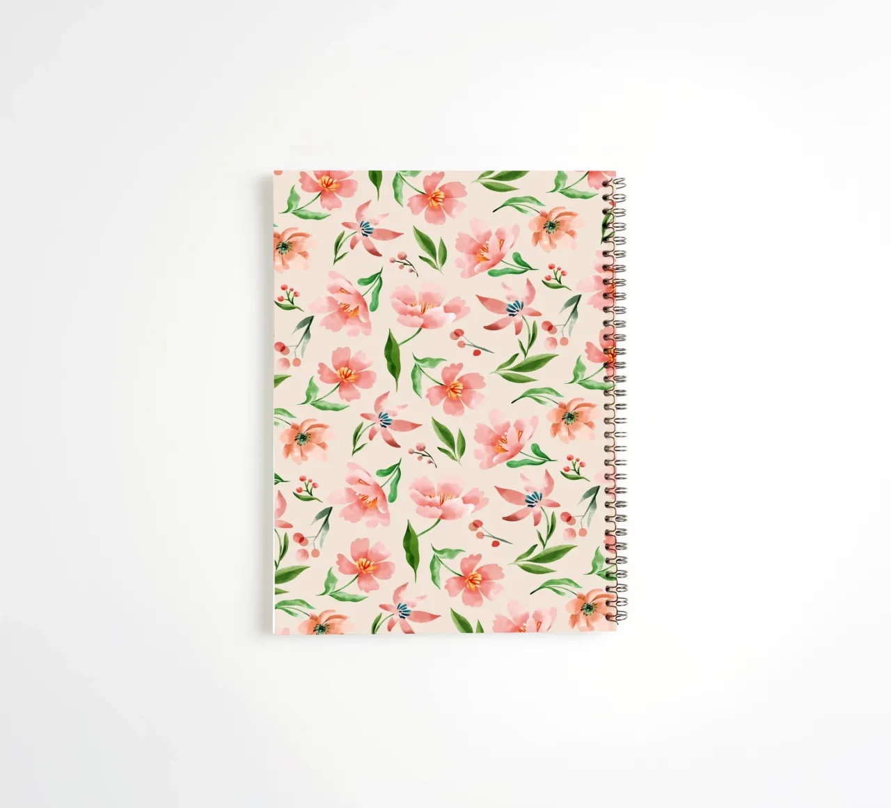 Delicate pattern of flowers and plants on a salmon backgroun spiral notebook by The joy of home