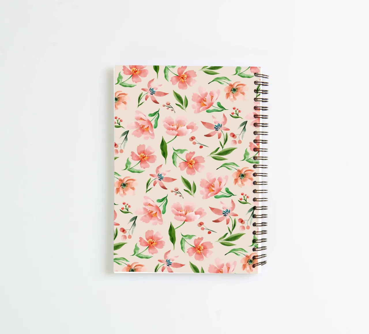 Delicate pattern of flowers and plants on a salmon backgroun spiral notebook by The joy of home