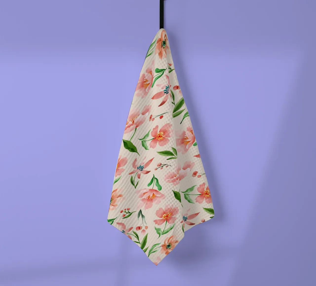 Delicate pattern of flowers and plants on a salmon backgroun tea towel by The joy of home