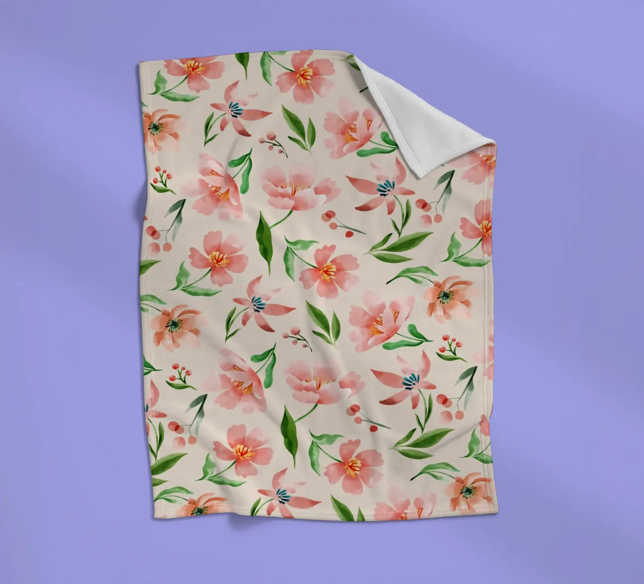 Delicate pattern of flowers and plants on a salmon backgroun fleece blanket by The joy of home