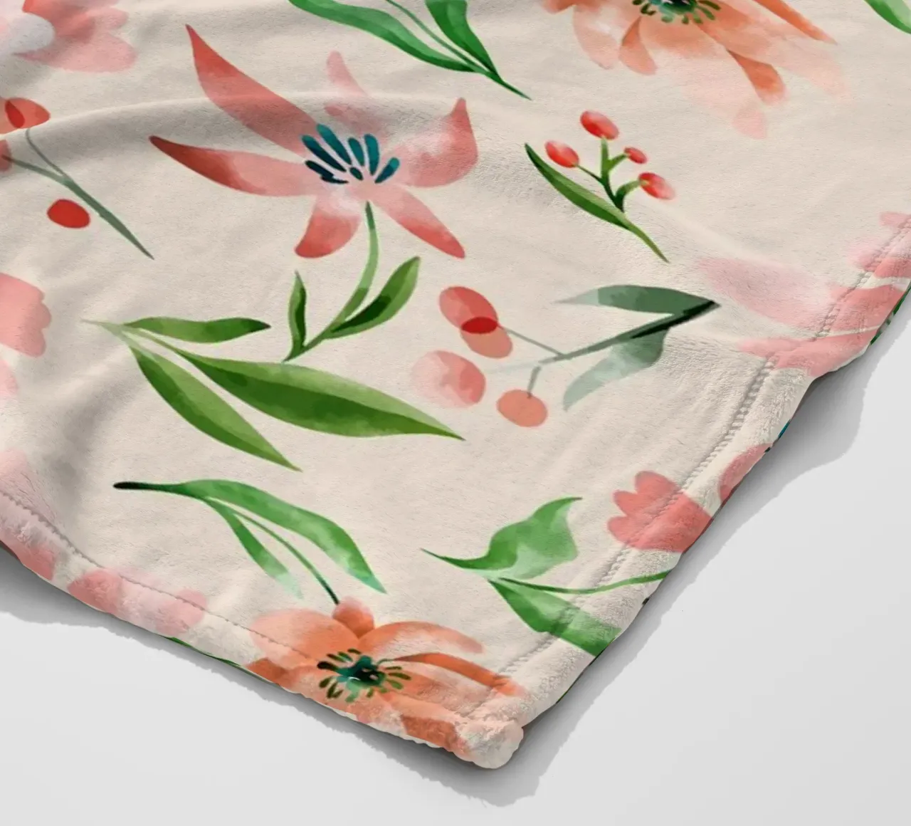 Delicate pattern of flowers and plants on a salmon backgroun fleece blanket by The joy of home