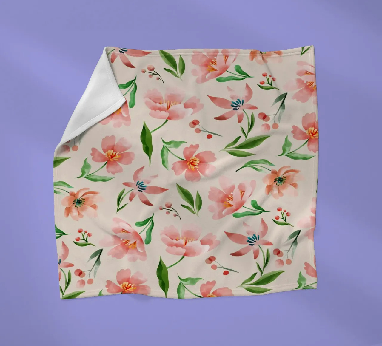 Delicate pattern of flowers and plants on a salmon backgroun fleece blanket by The joy of home